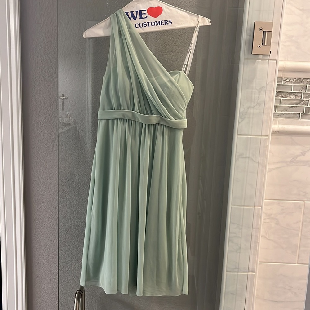 One shoulder short dress with illusion neck